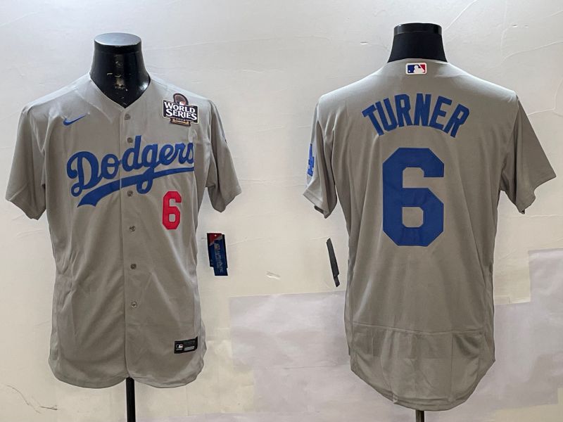 Men Los Angeles Dodgers 6 Turner Grey Elite 2025 Nike MLB Jersey style 3